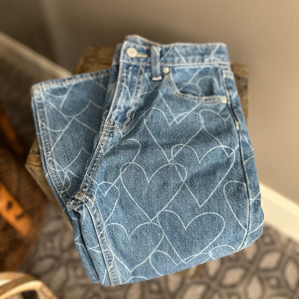 Old Navy Heart Pattern Straight Leg Jeans Sz 7 Little Girl